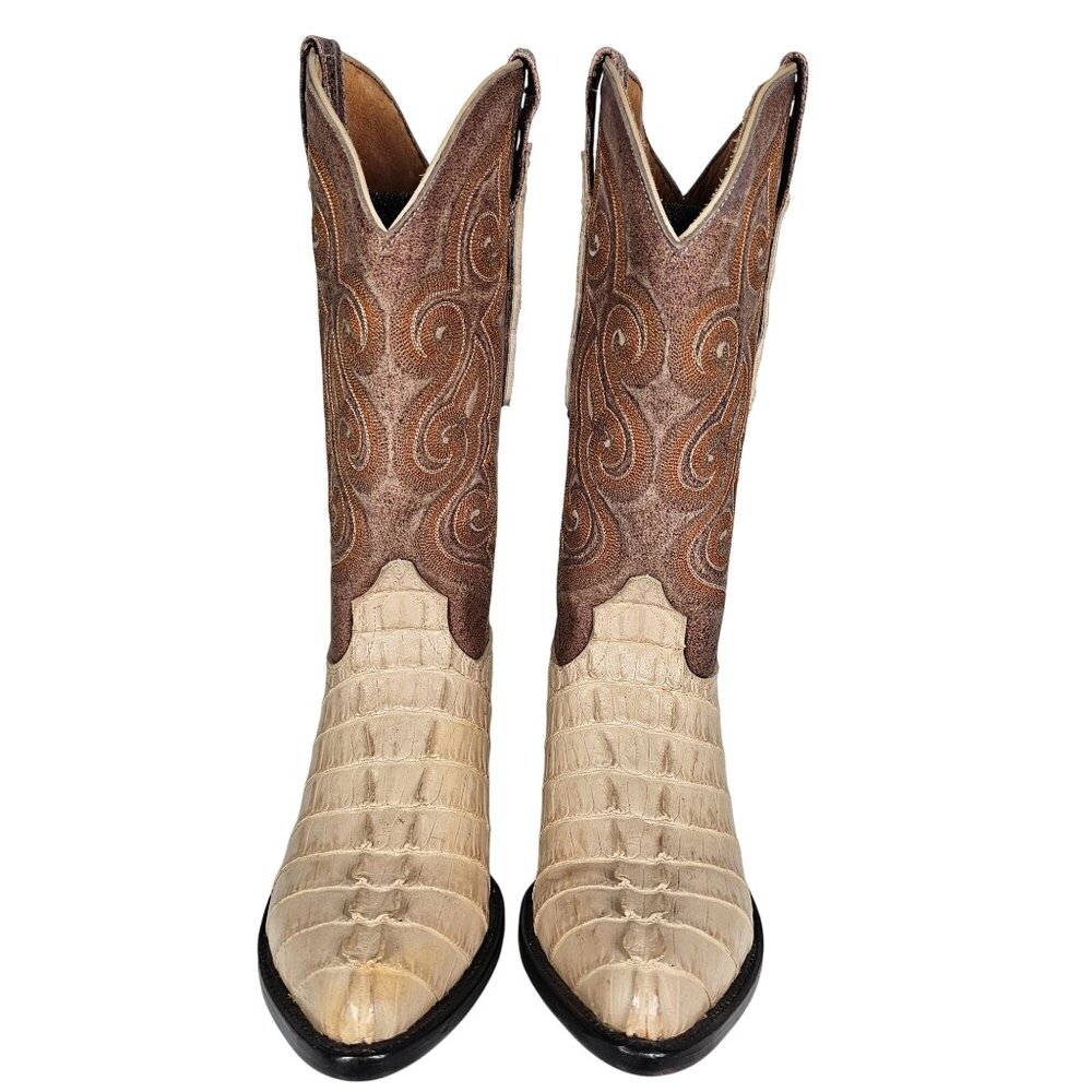 Sedona West Men's Genuine Hornback Caiman Tail Cut Cowboy Boots Tan Brown 6.5D - Picture 13 of 15